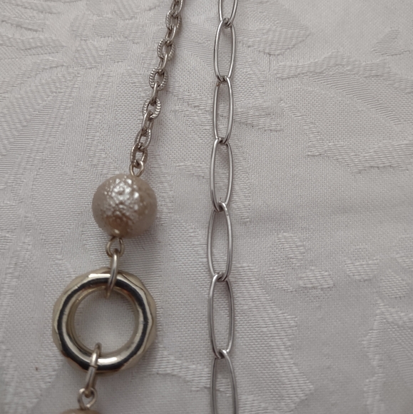 Chico's multi strand chain link two layers silver tone hammered necklace - Picture 6 of 12